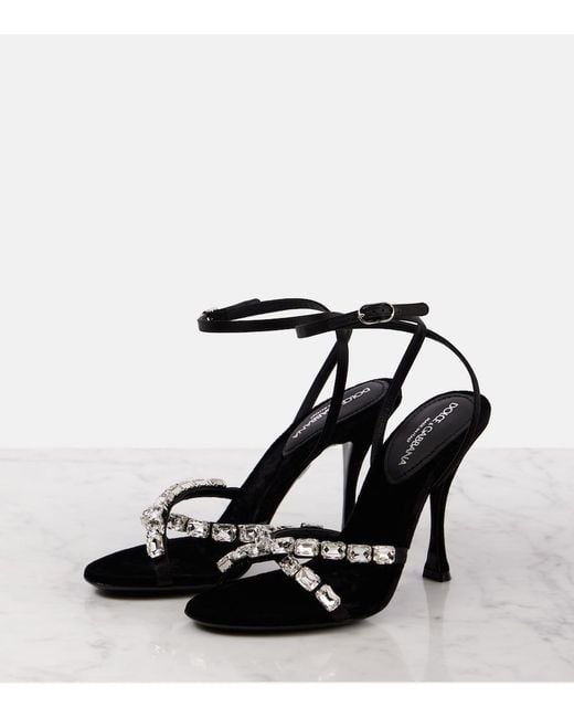 Dolce & Gabbana Black Crystal-Embellished Satin Sandals