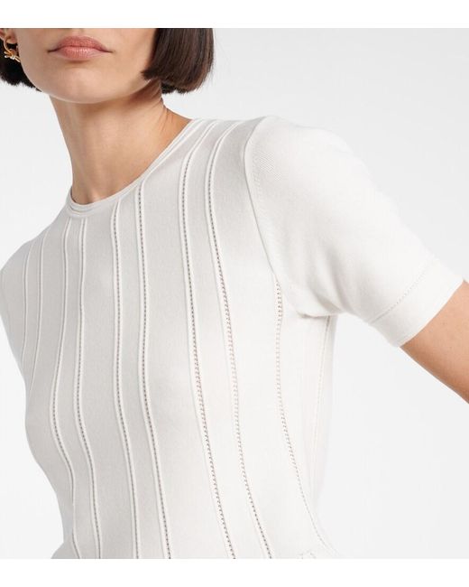 Max Mara White Epoche Peplum Open-Knit Top