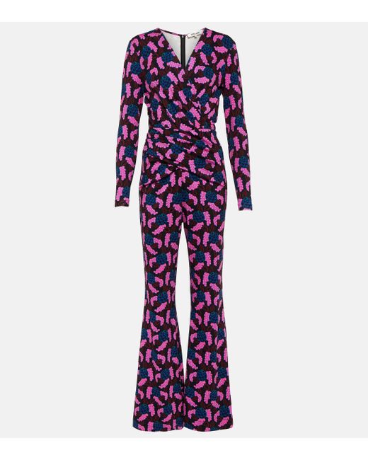Diane von Furstenberg Purple Ursula Printed Jersey Jumpsuit