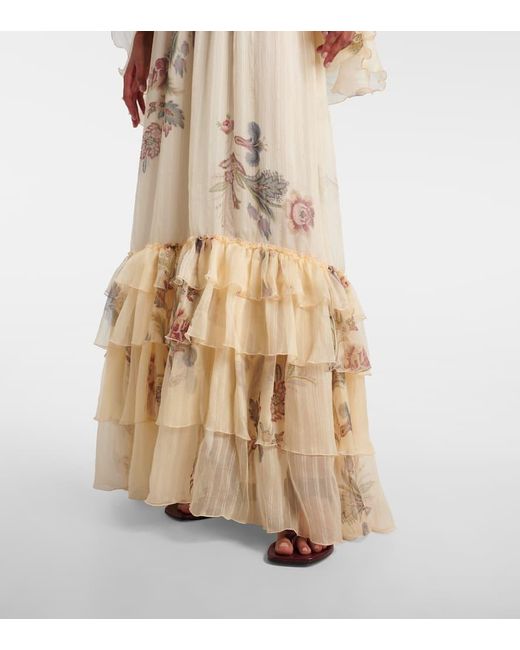 Robe Longue En Crepe De Soie A Fleurs Etro en coloris Natural