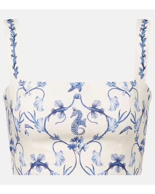 Agua Bendita Blue Cacao Floral Linen Crop Top