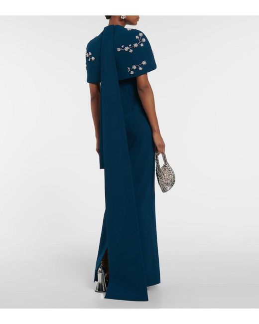 Safiyaa Blue Embellished Crepe Gown