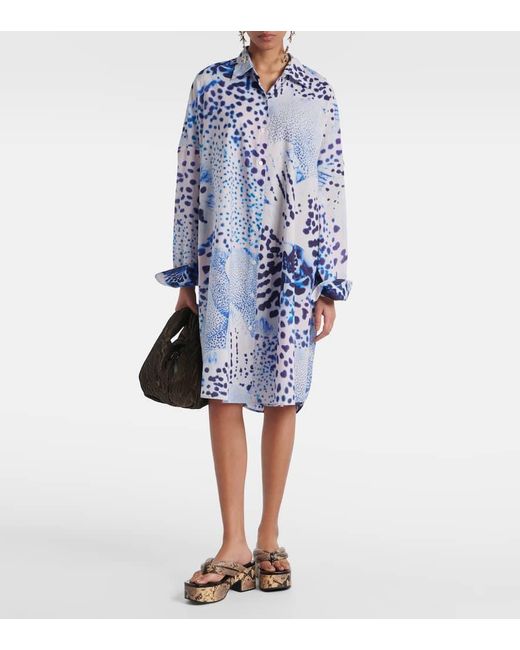Dries Van Noten Blue Printed Cotton Voile Shirt