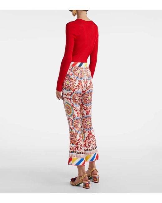 Dolce & Gabbana Cropped Printed Silk-Blend Flared Pants
