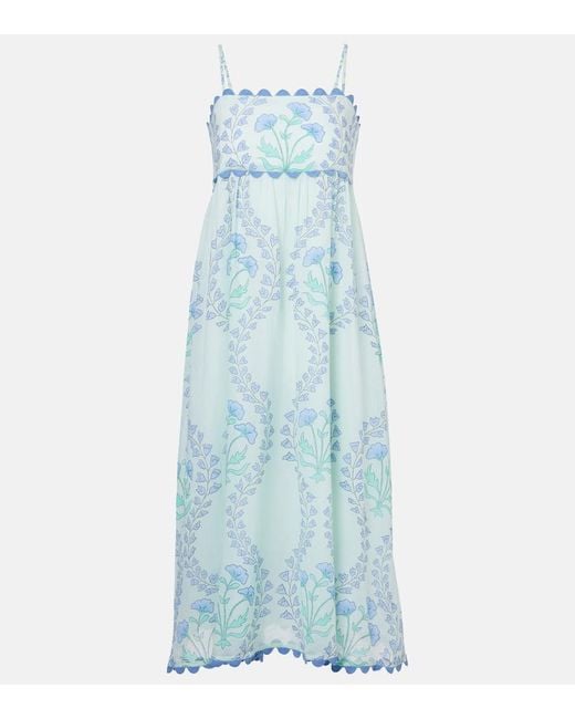 Juliet Dunn Blue Bedrucktes Midikleid Aus Baumwolle