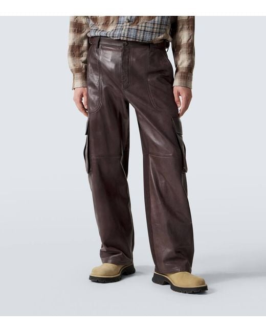 Loewe Brown Leather Cargo Pants for men