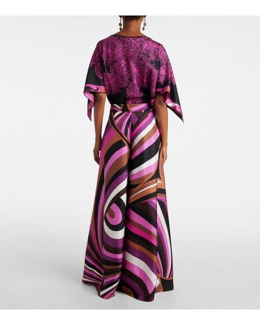 Emilio Pucci Pink Iride Printed Silk Twill Palazzo Pants