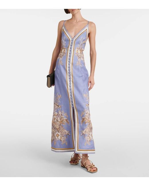 Vestido lencero Ottie de lino floral Zimmermann de color Blue