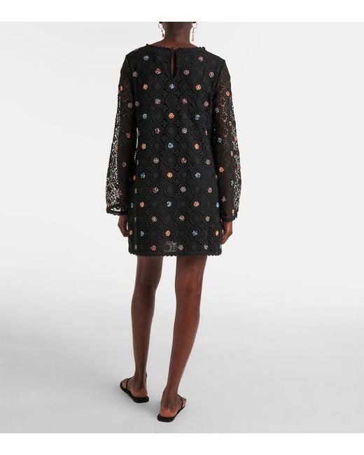 Rixo Black Mylene Crochet Beaded Mini Dress