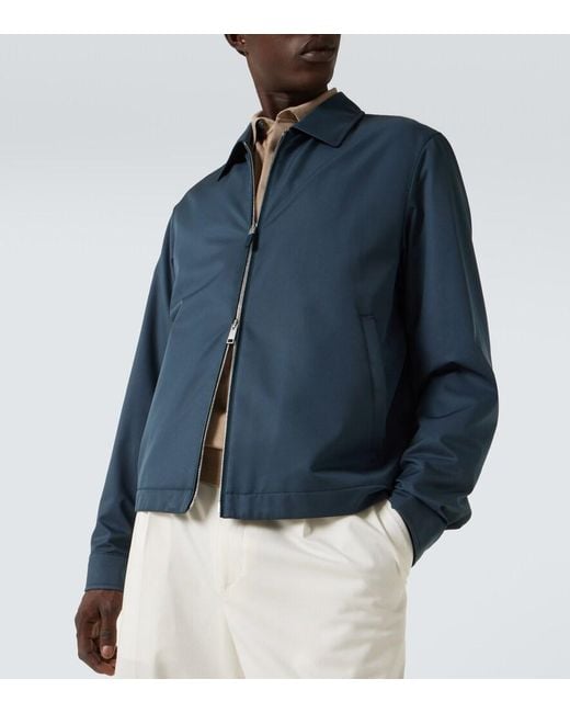Zegna Blue Leather-Trimmed Blouson for men