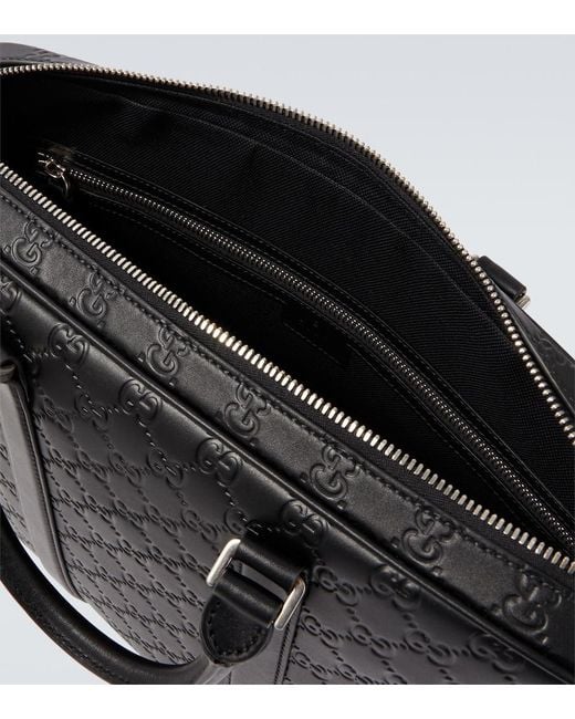 Gucci Black Gg Emblem Debossed Leather Briefcase for men