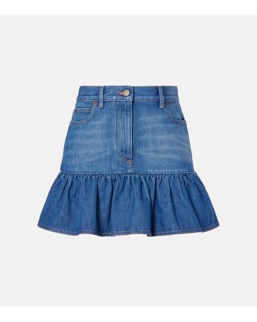 Valentino Blue Ruffled Denim Miniskirt