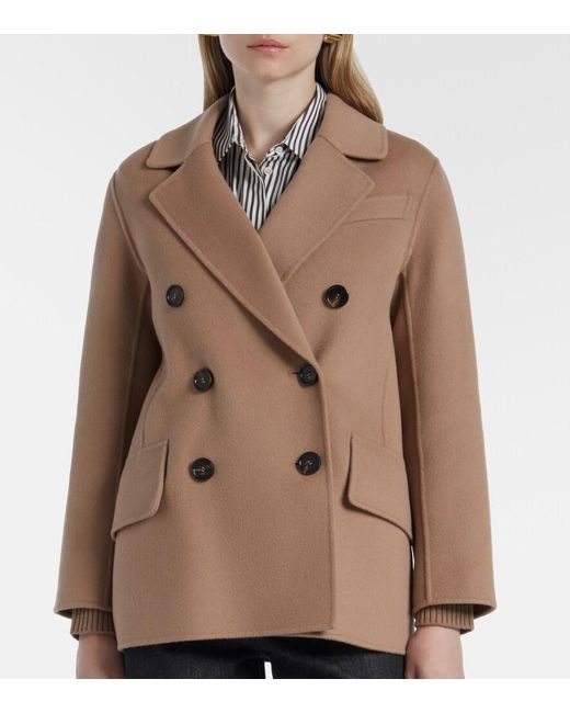 Max Mara Natural Lukas Double-Breasted Virgin Wool Peacoat