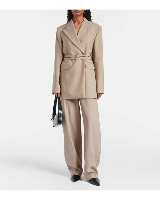 Sportmax Natural Salvo Virgin Wool Wide-Leg Pants