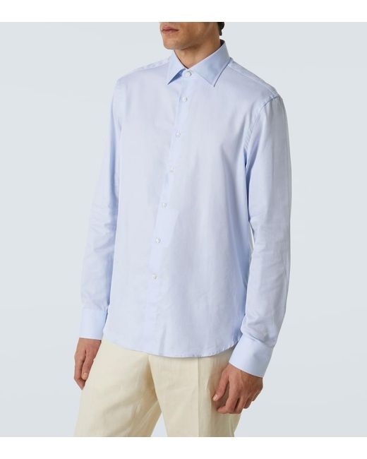 Canali Blue Cotton Poplin Shirt for men