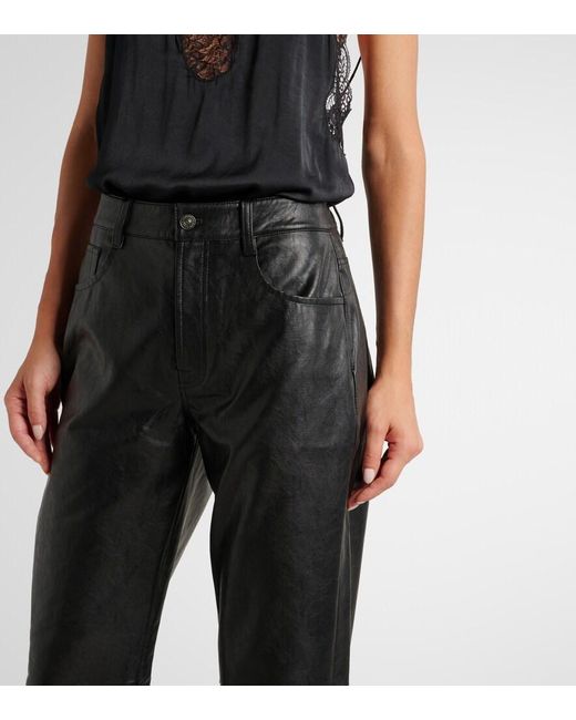 7 For All Mankind Black Tess High-Rise Faux Leather Straight Pants