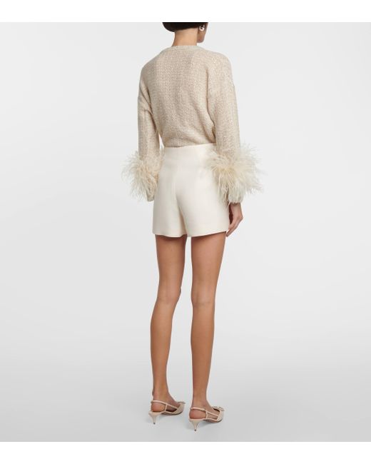 Valentino White Vlogo Wool And Silk Crepe Shorts
