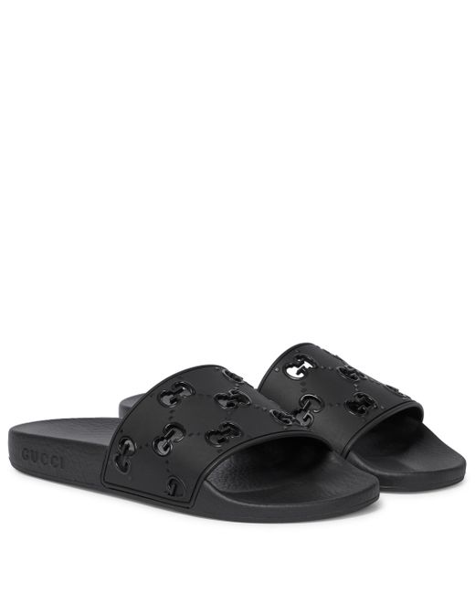 Gucci Black Rubber GG Slide Sandal