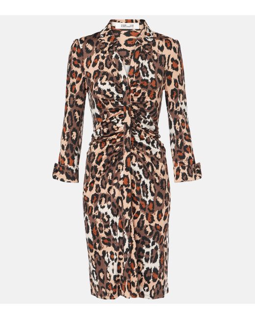 Diane von Furstenberg Sheska Leopard print Midi Dress in Brown Lyst UK