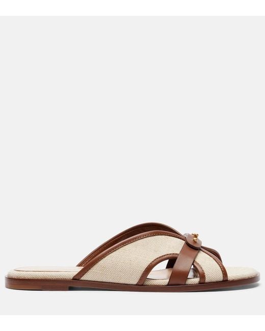 Gianvito Rossi Brown Paros Leather-Trimmed Canvas Slides