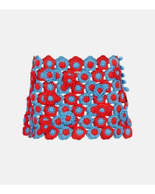Staud Red Magdalena Floral Crochet Cotton Miniskirt