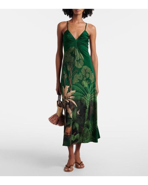 Johanna Ortiz Green Printed Jersey Midi Dress