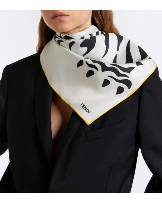 Fendi White Printed Silk Scarf