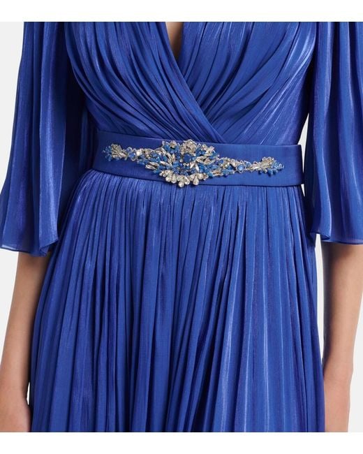 Costarellos Blue Embellished Lurex Georgette Gown