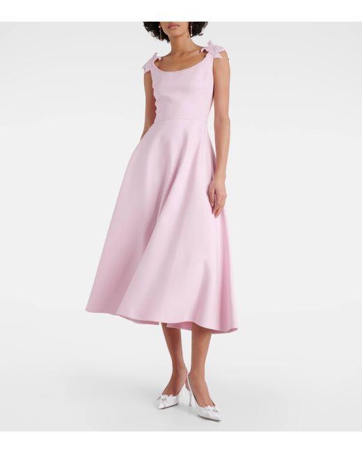 Valentino Pink Floral-applique Wool And Silk Midi Dress