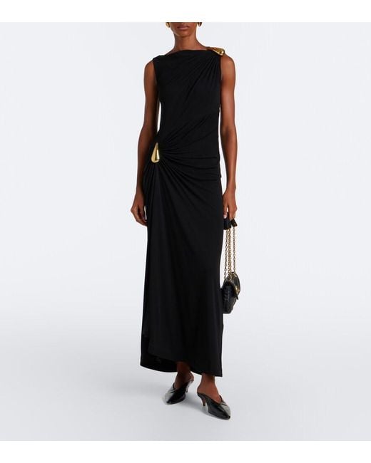 Bottega Veneta Black Gathered Jersey Maxi Dress