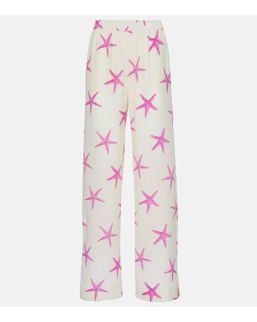 Pantalones Anchos De Seda De Tiro Alto Valentino de color Pink