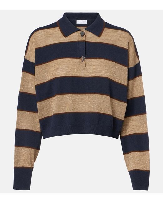 Brunello Cucinelli Blue Wool, Cashmere, And Silk Polo Sweater