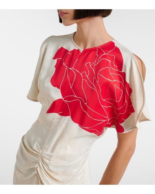 Victoria Beckham White Gathered Floral Midi Dress