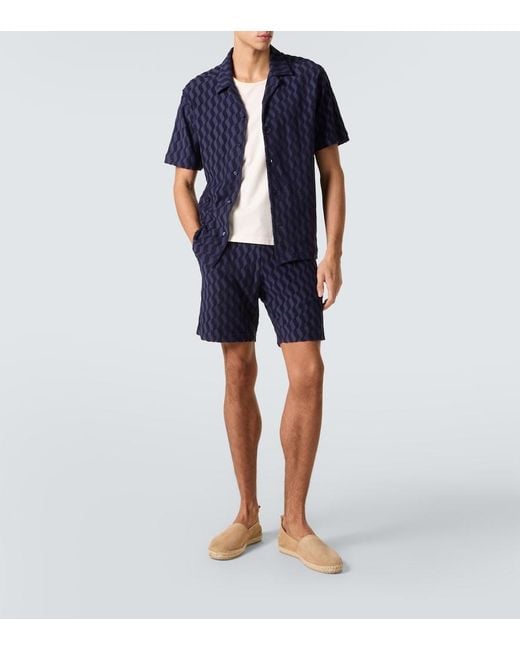 Frescobol Carioca Blue Roberto Cotton-Blend Terry Cuban Shirt for men