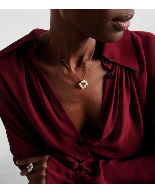 Mateo White Cluster 14Kt Pendant Necklace With Pearls And Diamonds