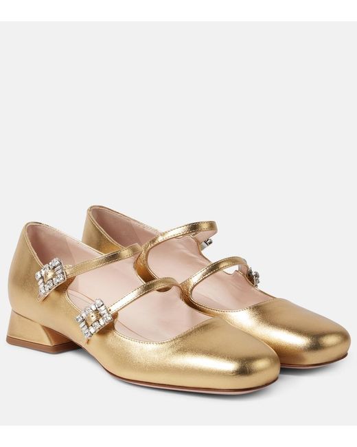 Roger Vivier Natural Tres Vivier Metallic Leather Mary Jane Pumps