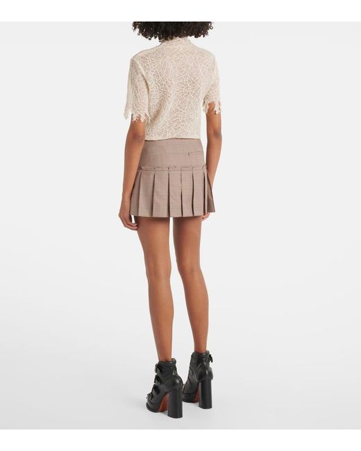 Alexander McQueen Natural Heritage Check Pleated Wool Miniskirt