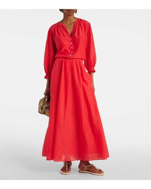 Velvet Red Mariela Cotton And Silk Maxi Skirt