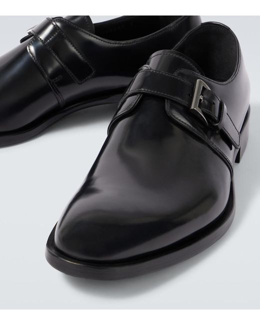 Prada Black Leather Monk Strap Shoes for men