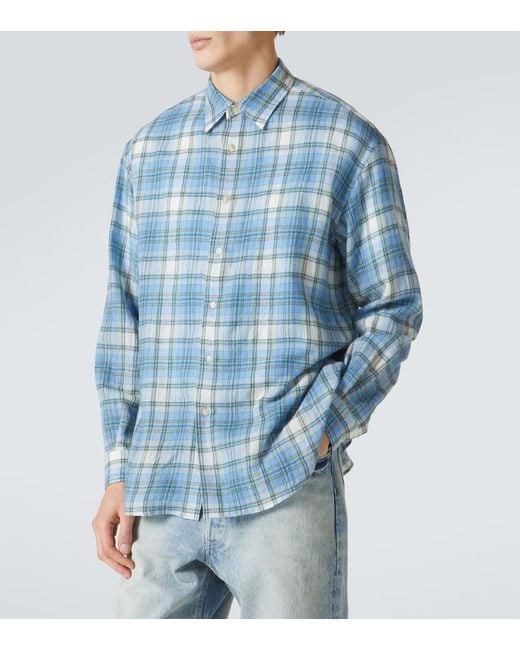 Auralee Blue Airy Checked Wool Shirt for men