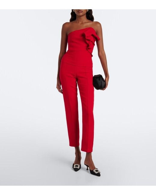 Roland Mouret Red Cropped Wool And Silk Slim Pants