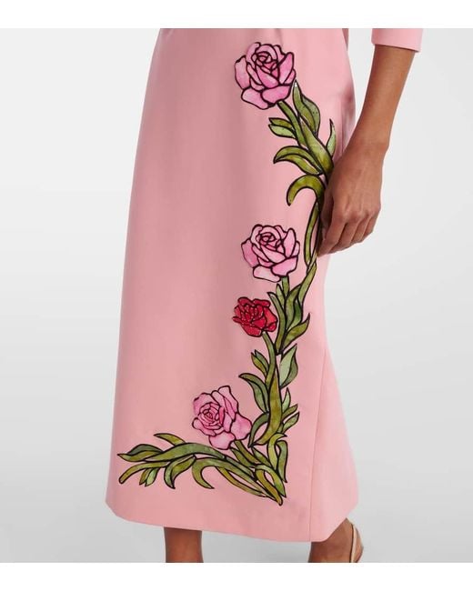 Vestido De Fiesta En Mezcla De Lana Bordado Oscar de la Renta de color Pink