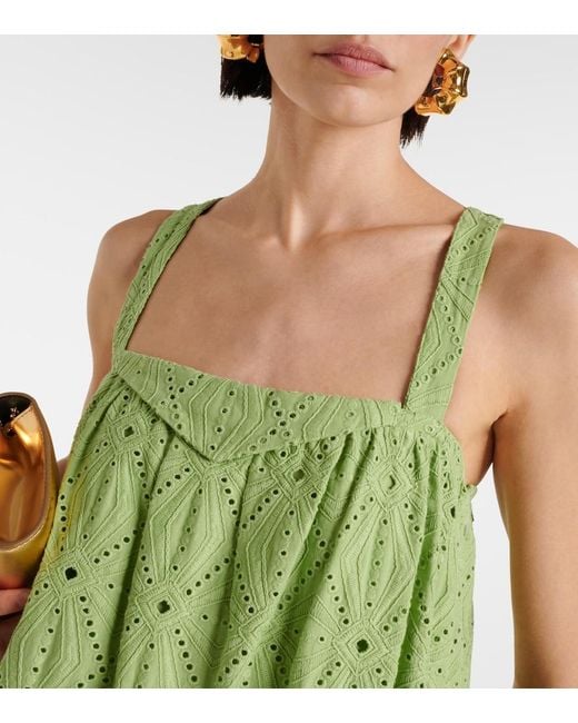 Dorothee Schumacher Green Embroidered Cotton-Blend Maxi Dress