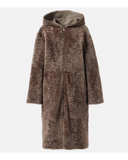 Joseph Brown Reversible Shearling And Leather Hooded Coat