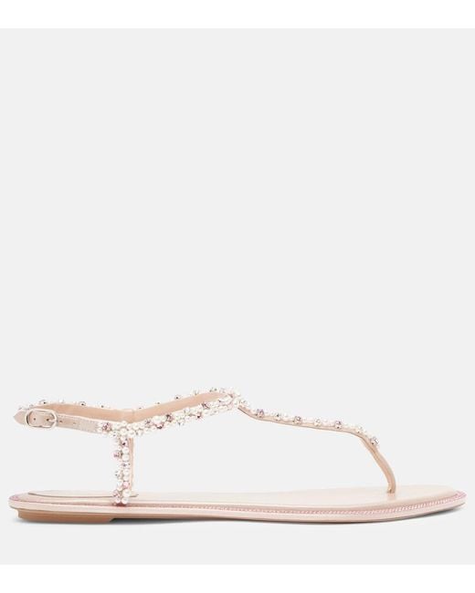 Rene Caovilla Pink Diana Embellished Satin Thong Sandals