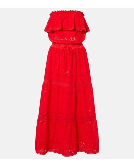 Melissa Odabash Red Caroline Broderie Anglaise Cotton Midi Dress