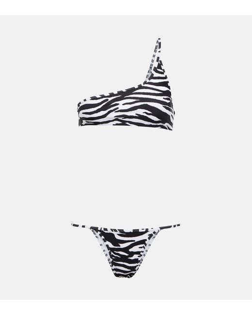 The Attico White Printed One-Shoulder Bikini
