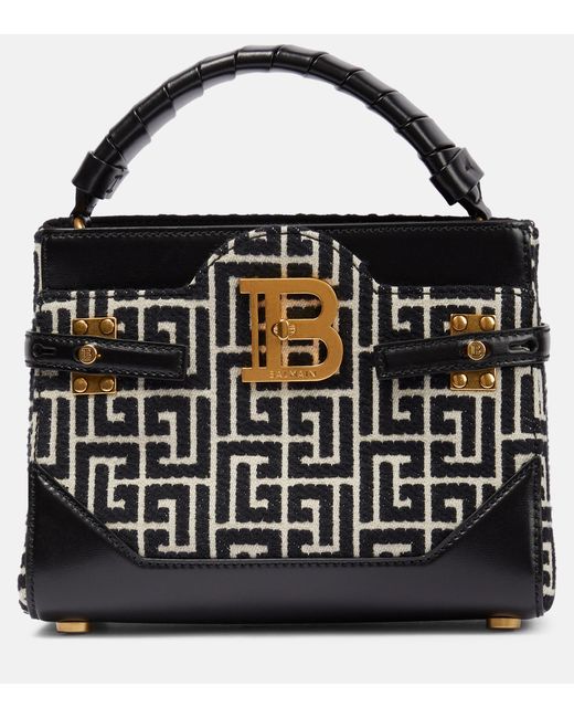Balmain B-buzz 22 Small Leather-trimmed Shoulder Bag in Black | Lyst