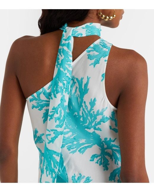 Alexandra Miro Blue Odetta Scarf-Detail One-Shoulder Gown