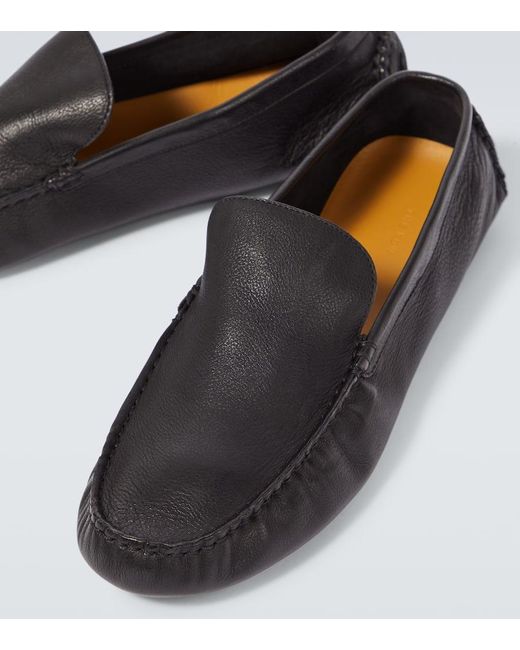 The Row Black Lucca Leather Loafers for men